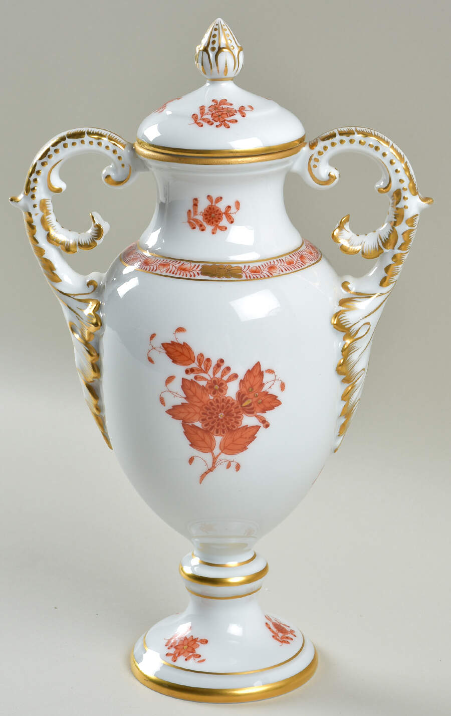 Chinese Bouquet Rust (AOG) Footed Urn with Lid by Herend-1