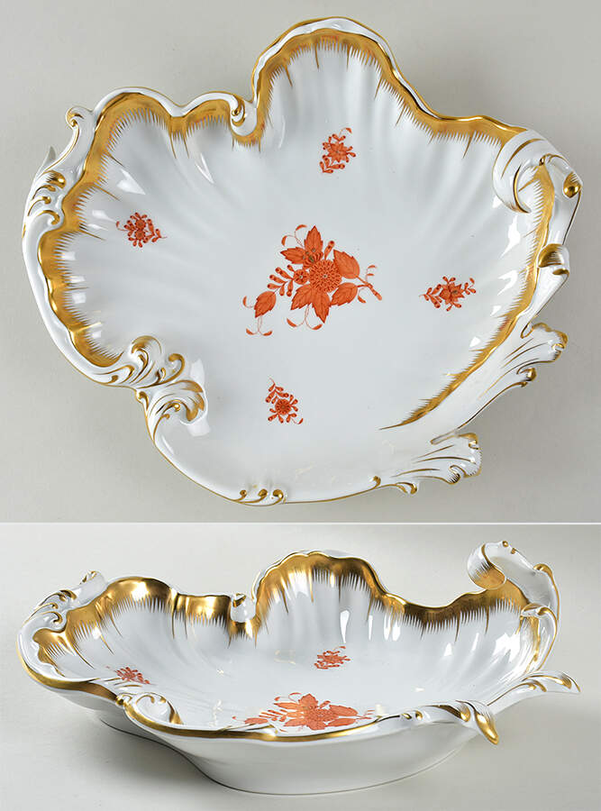 Chinese Bouquet Rust (AOG) Rococo/Wave Dish by Herend-1