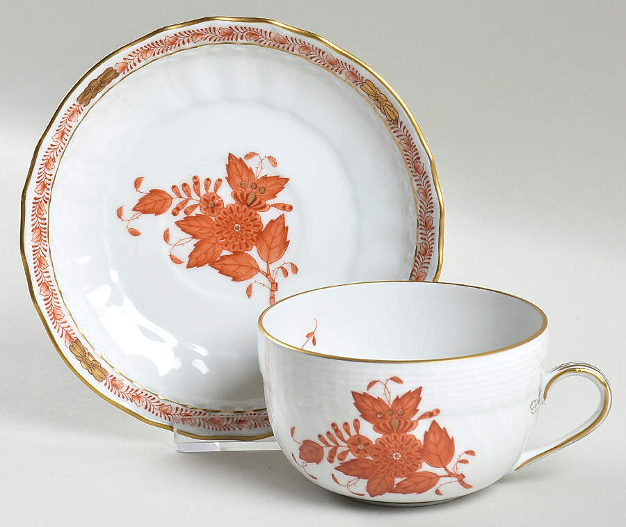 Chinese Bouquet Rust (AOG) Flat Cup & Saucer Set by Herend-1