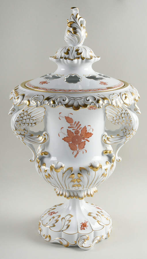 Chinese Bouquet Rust (AOG) Vase/Urn & Lid by Herend-1