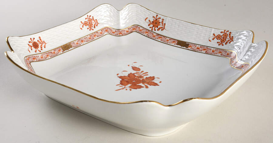 Chinese Bouquet Rust (AOG) Large Square Fruit Bowl by Herend-1