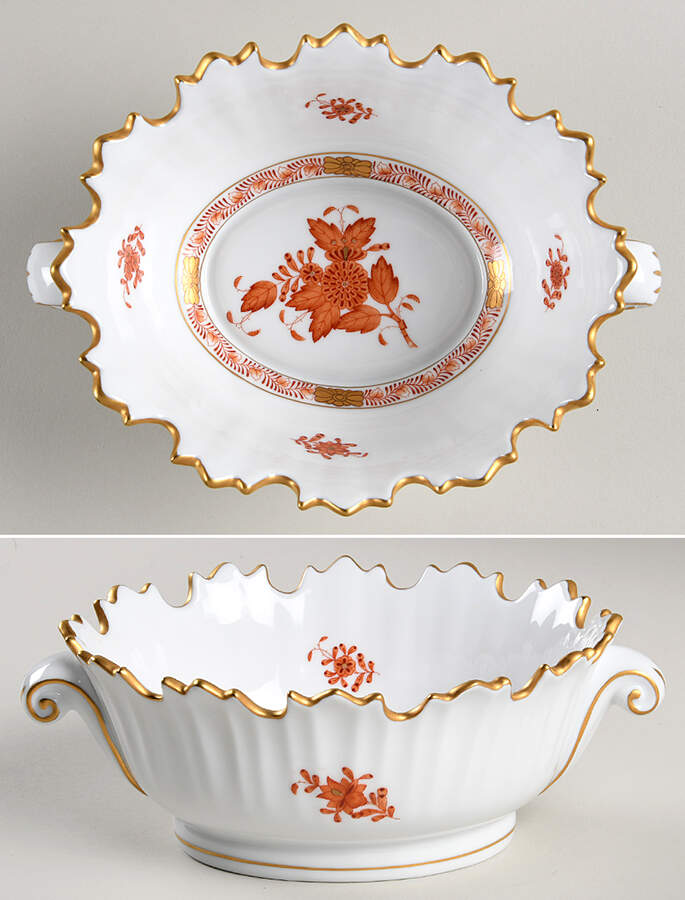 Chinese Bouquet Rust (AOG) Oval Open Candy Dish by Herend-1