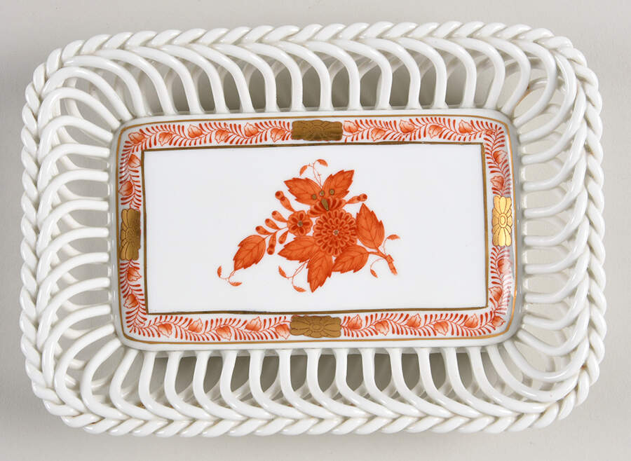 Chinese Bouquet Rust (AOG) 6" Rectangular Open Weave Basket by Herend-1