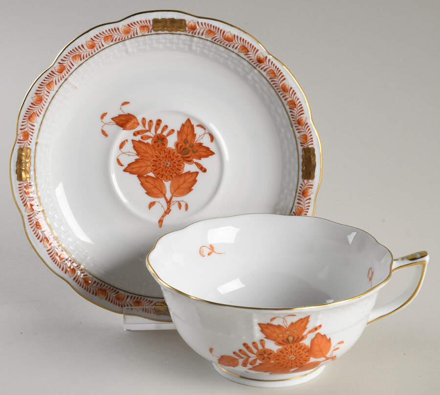 Chinese Bouquet Rust (AOG) Footed Cup & Saucer Set by Herend-1