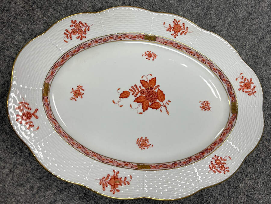 Chinese Bouquet Rust (AOG) 13" Oval Serving Platter by Herend-1