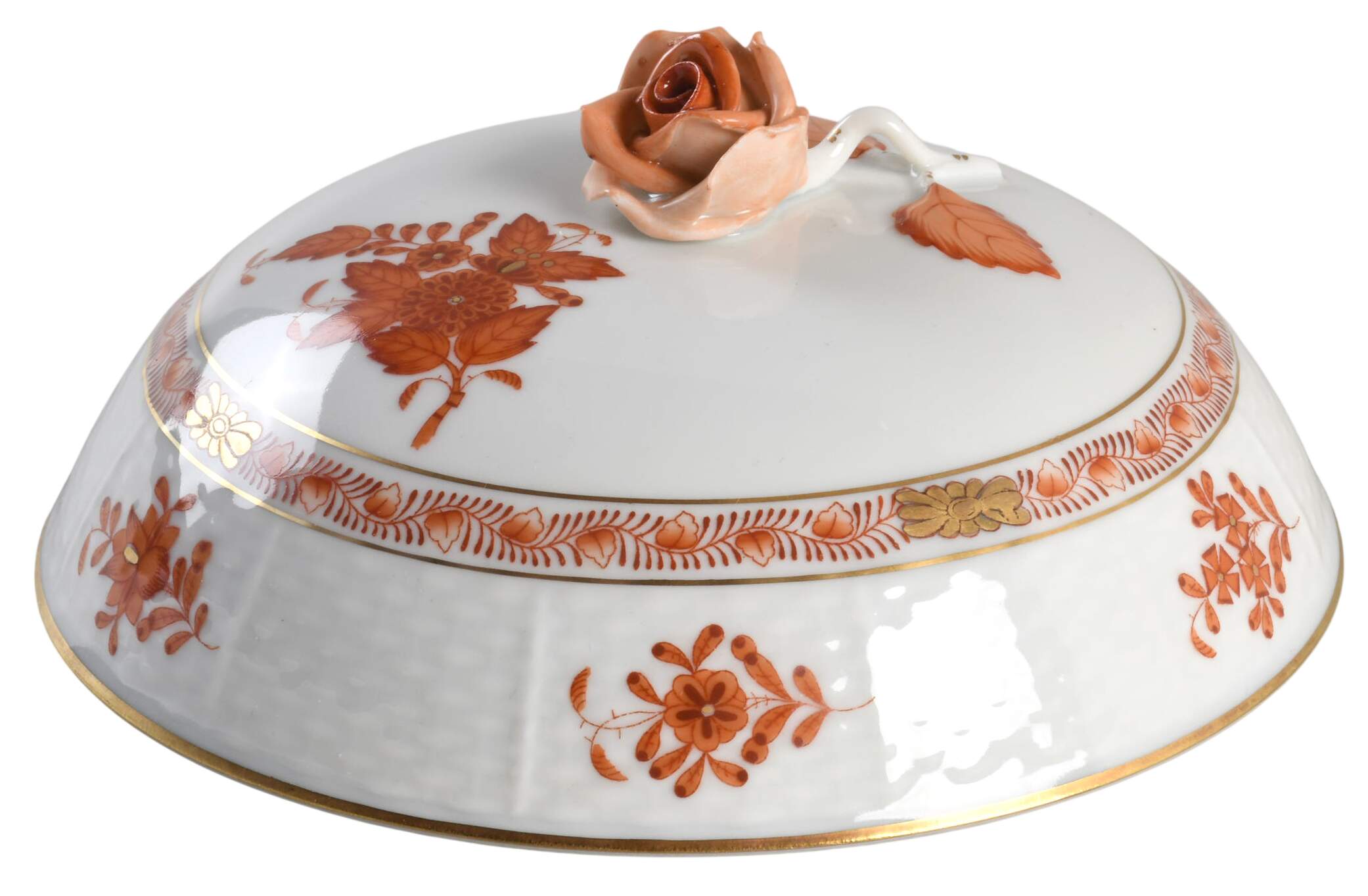 Chinese Bouquet Rust (AOG) Lid for Muffin Dish by Herend-1