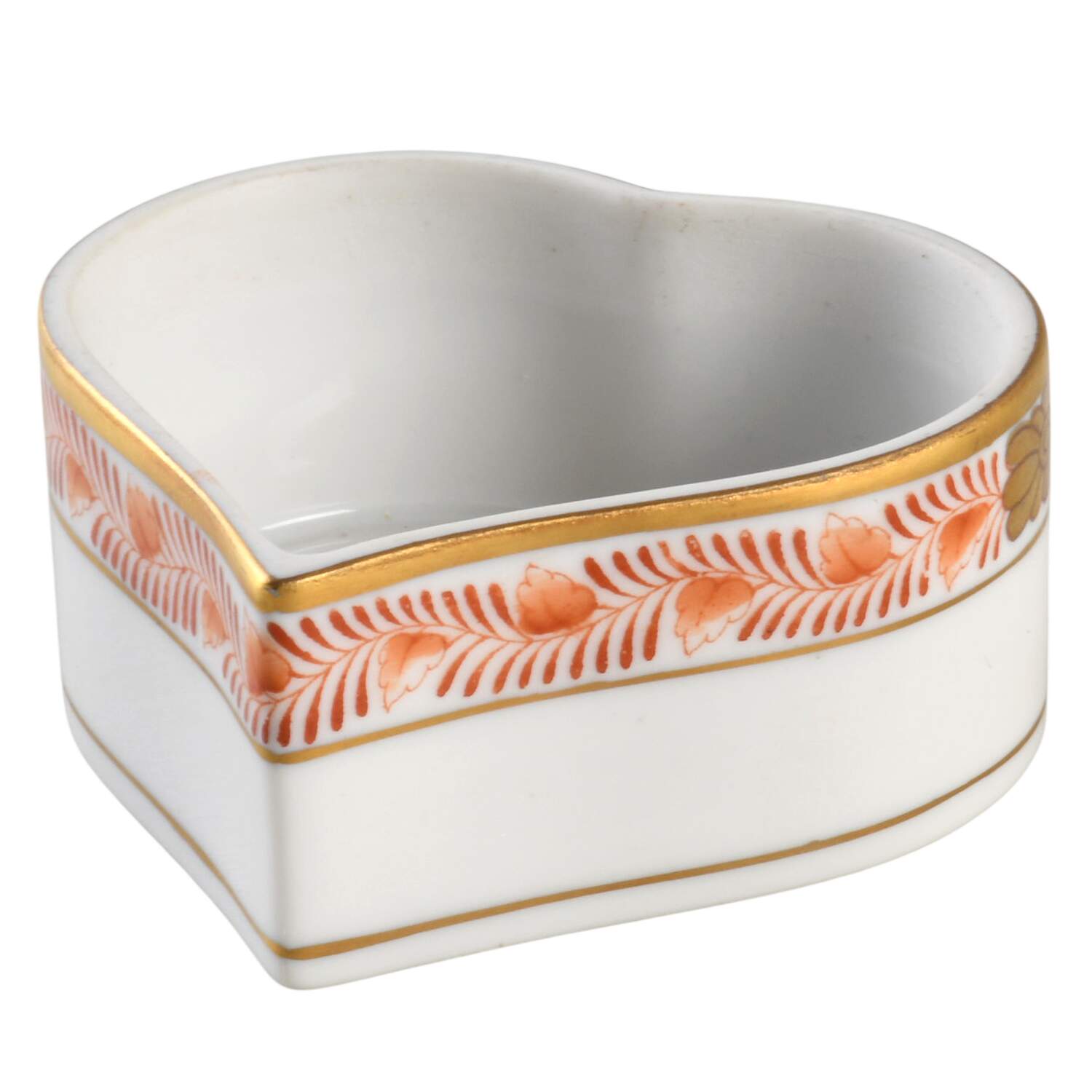 Chinese Bouquet Rust (AOG) Heart Shape Box No Lid by Herend-1