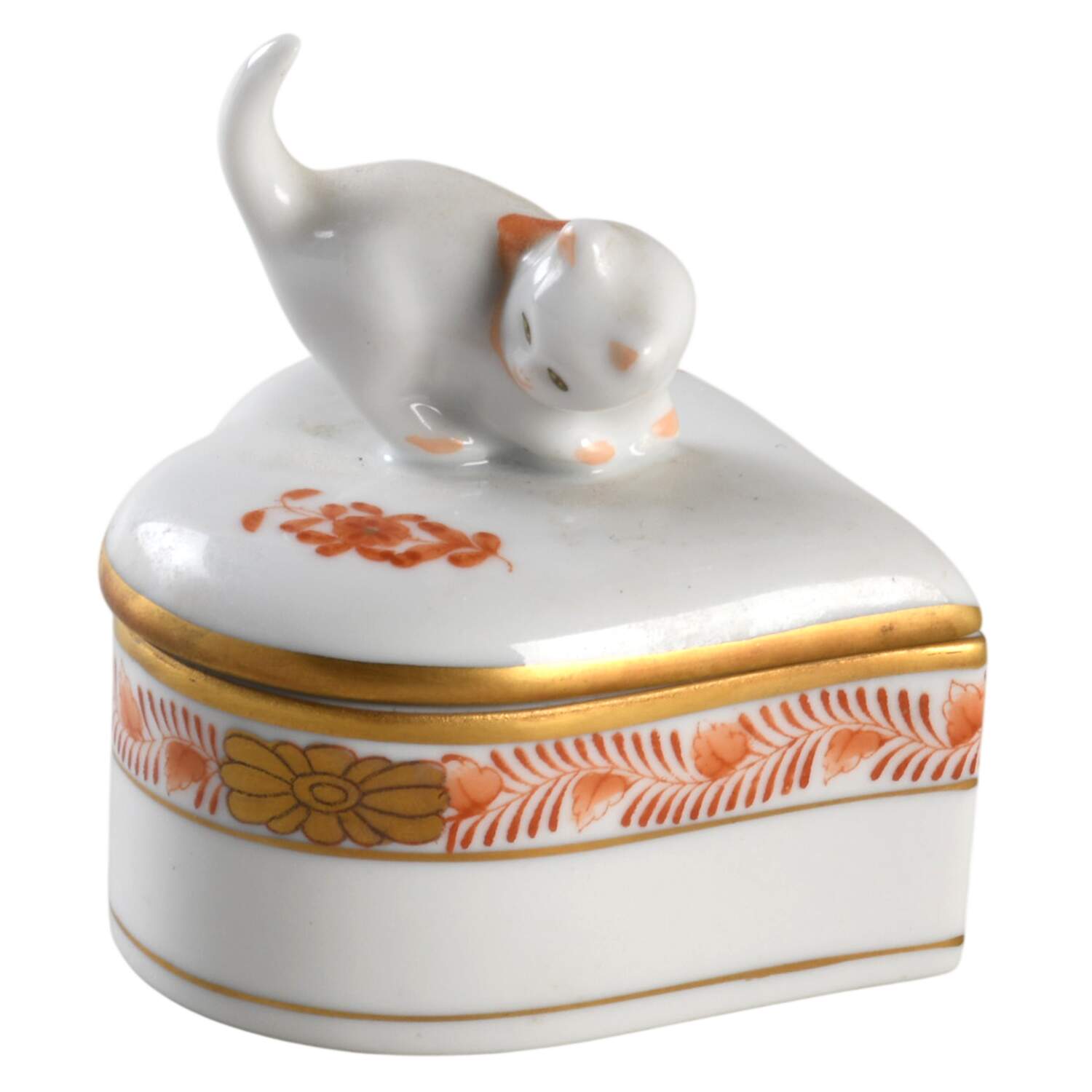 Chinese Bouquet Rust (AOG) Heart Shape Box & Lid by Herend-1
