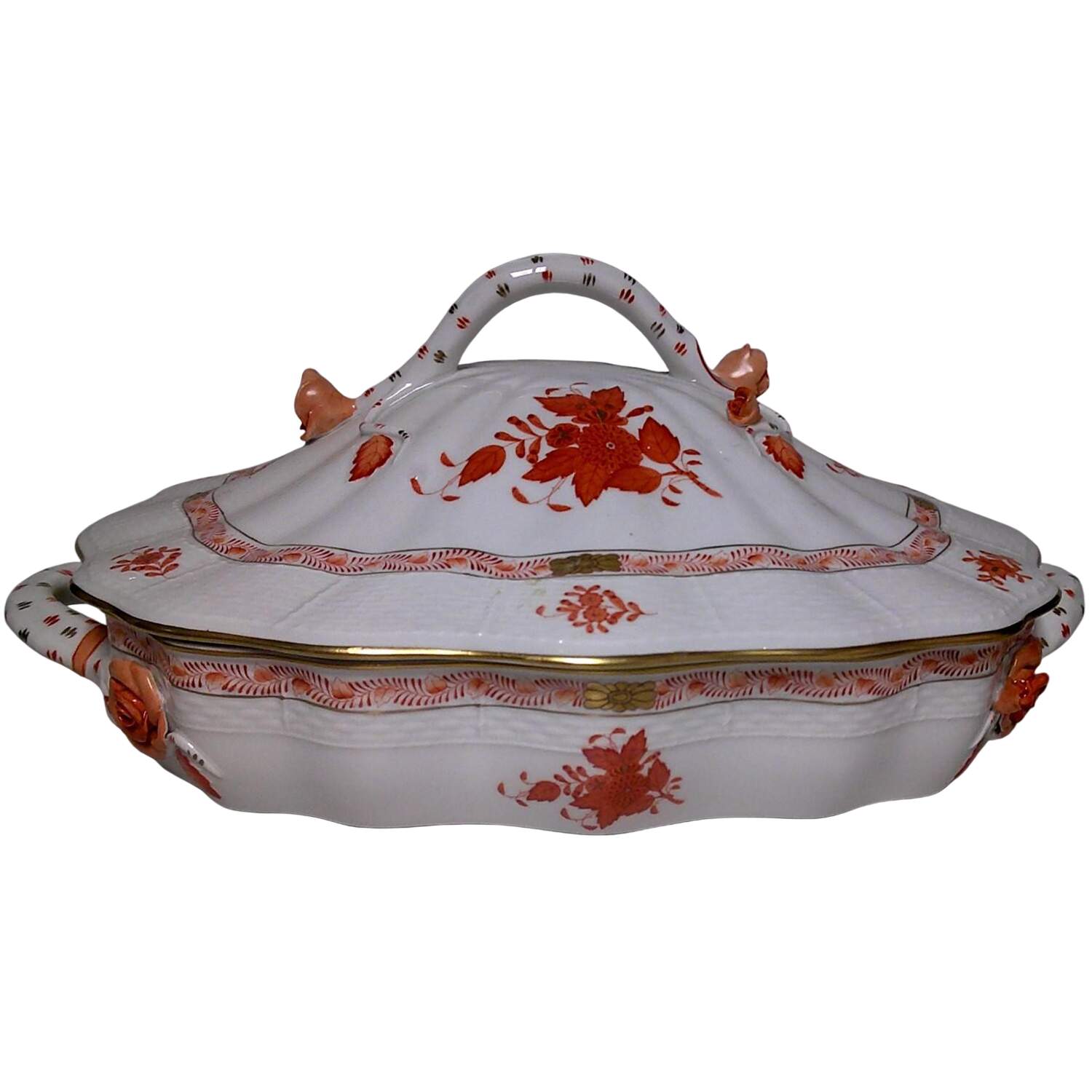 Chinese Bouquet Rust (AOG) Rectangular Covered Vegetable by Herend-1