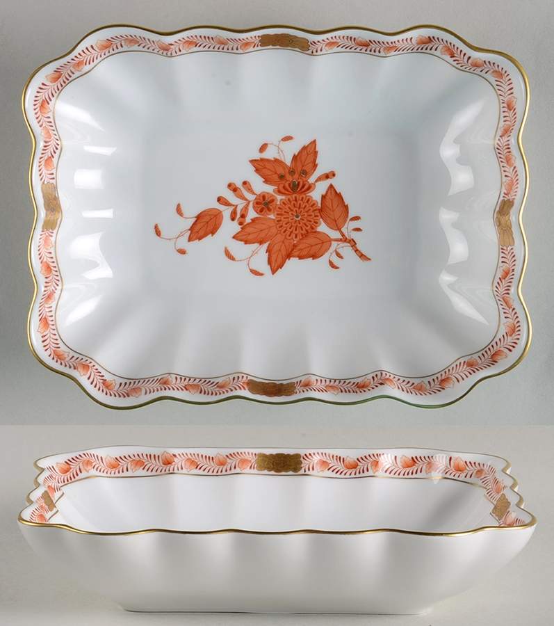 Chinese Bouquet Rust (AOG) Oblong Nut Dish by Herend-1