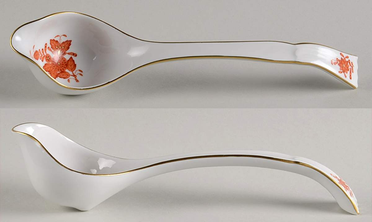 Chinese Bouquet Rust (AOG) Gravy Ladle Solid Piece by Herend-1