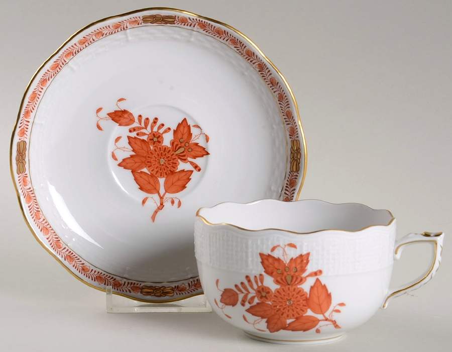Chinese Bouquet Rust (AOG) Flat Cup & Saucer Set by Herend-1
