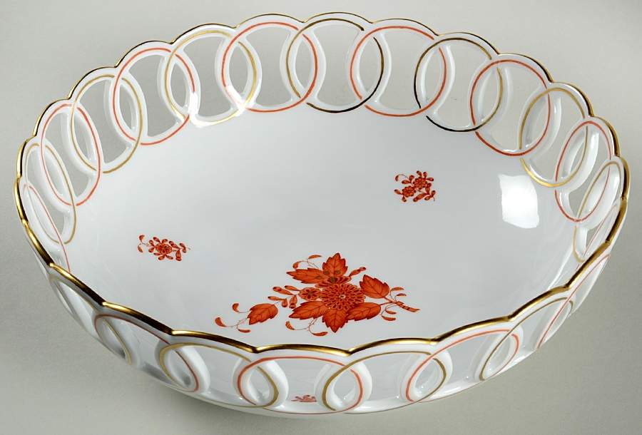 Chinese Bouquet Rust (AOG) 9" Pierced Round Bowl by Herend-1