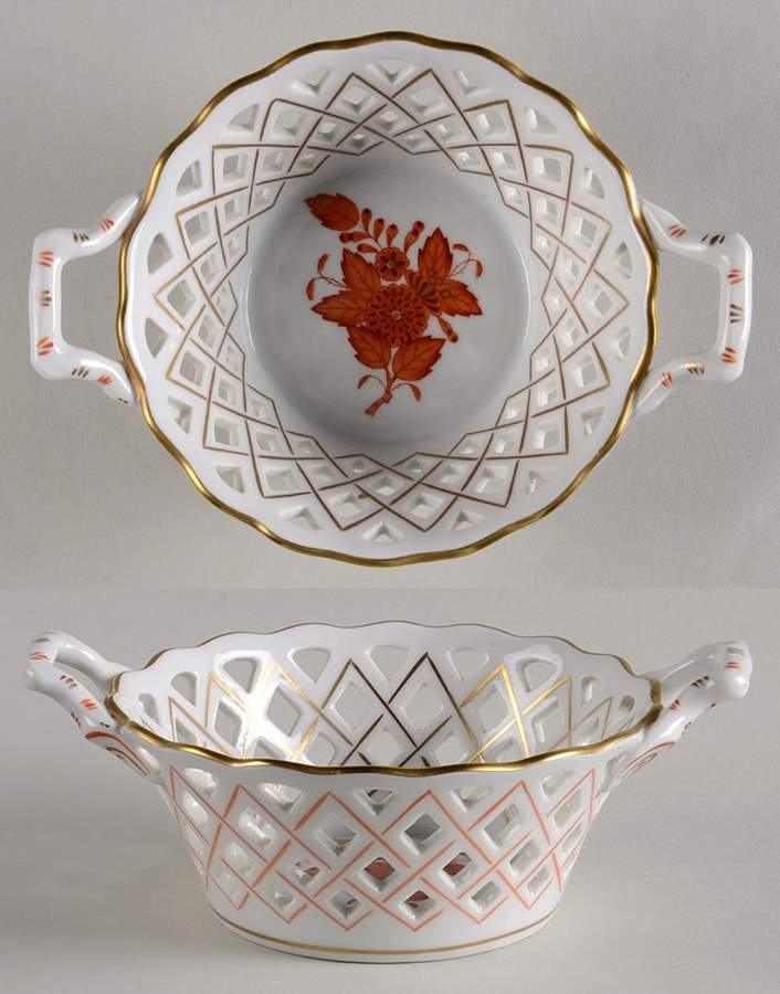 Chinese Bouquet Rust (AOG) Medium Open Weave Basket by Herend-1
