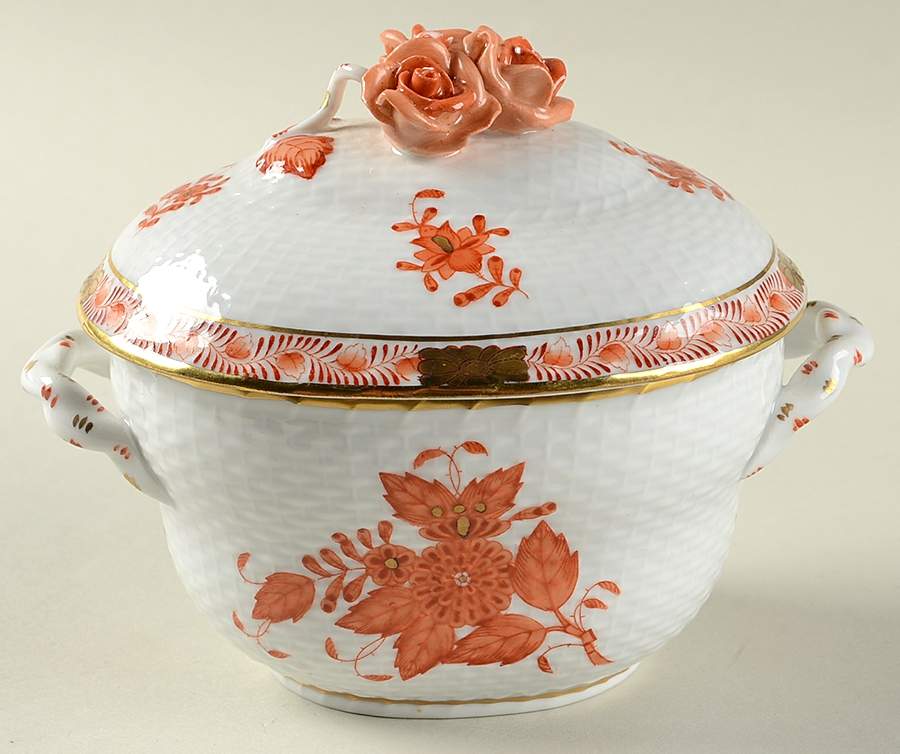 Chinese Bouquet Rust (AOG) 4" Oval Bon Bon & Lid by Herend-1