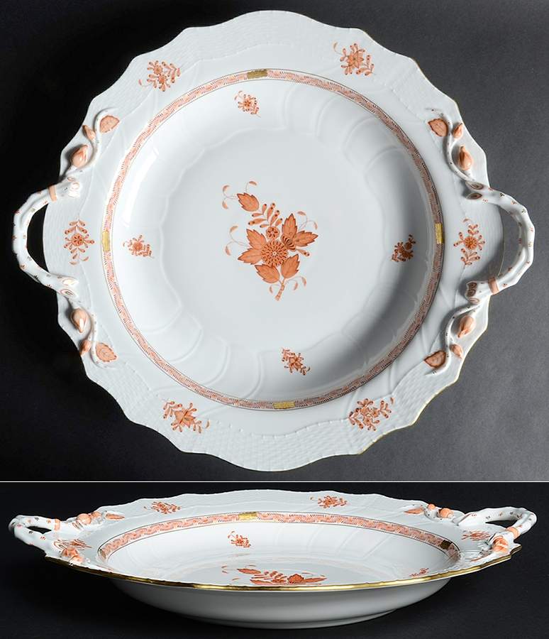 Chinese Bouquet Rust (AOG) 17" Handled Chop Plate (Round Platter) by Herend-1