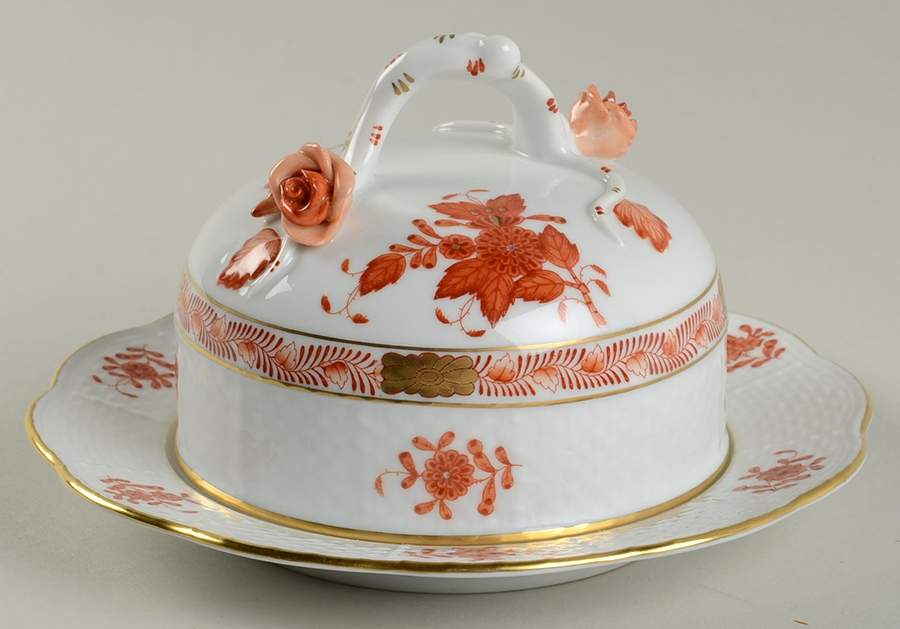 Chinese Bouquet Rust (AOG) Round Covered Butter by Herend-1