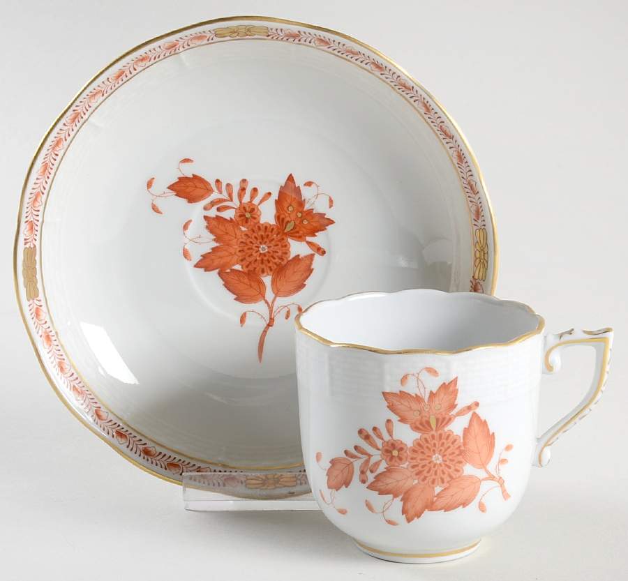 Chinese Bouquet Rust (AOG) Chocolate Cup & Saucer Set by Herend-1