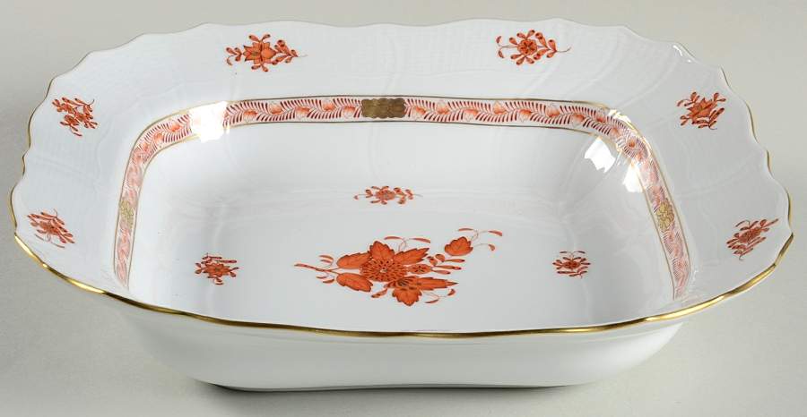Chinese Bouquet Rust (AOG) 11" Large Square Fruit Bowl by Herend-1