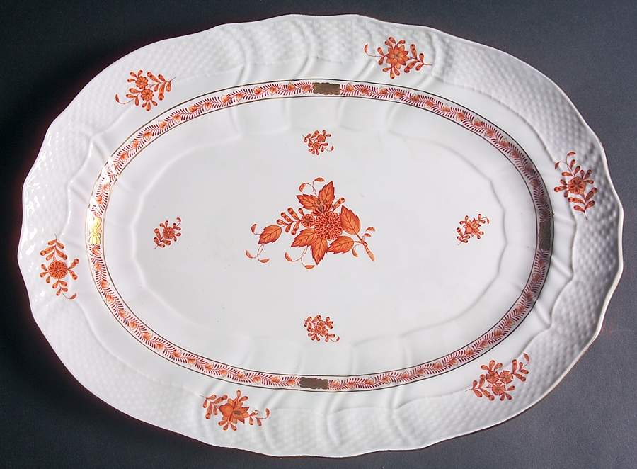 Chinese Bouquet Rust (AOG) 15" Oval Serving Platter by Herend-1