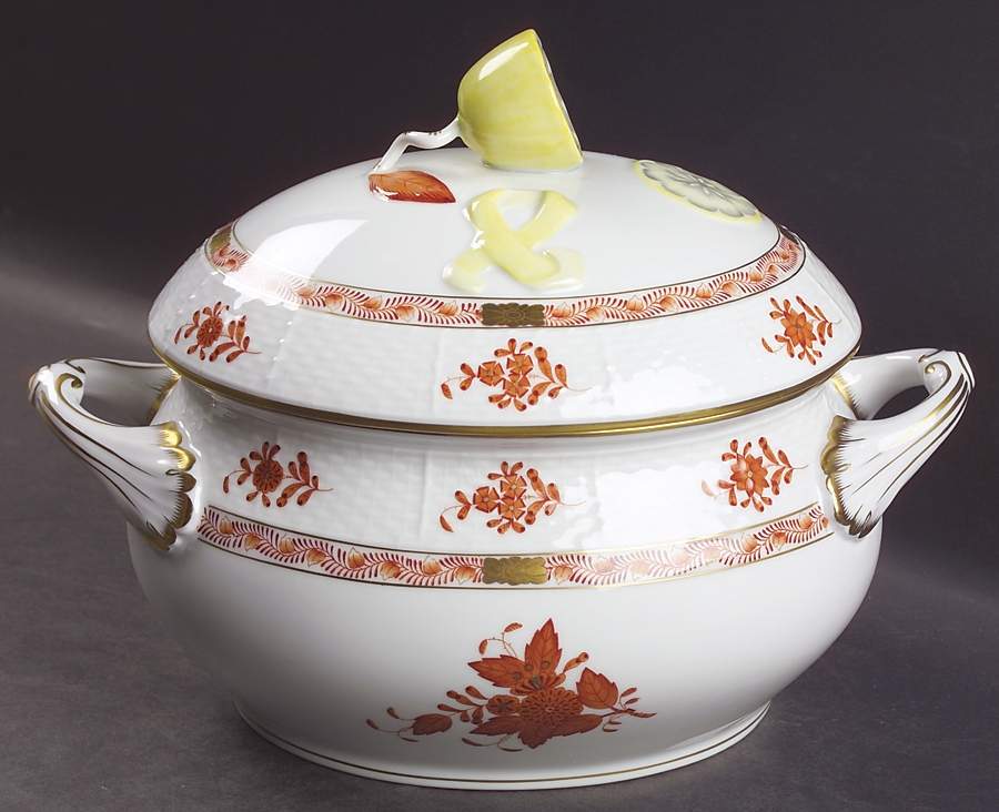 Chinese Bouquet Rust (AOG) Oval Covered Vegetable by Herend-1