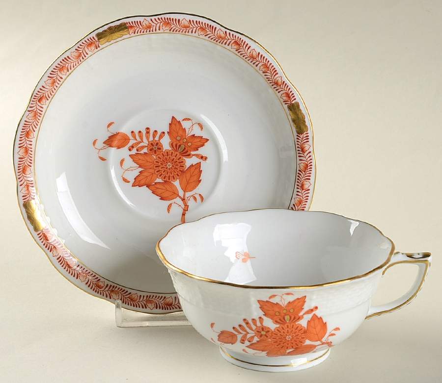 Chinese Bouquet Rust (AOG) Flat Cup & Saucer Set by Herend-1