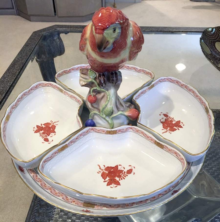 Chinese Bouquet Rust (AOG) 5 Pc Parrot Tray Hors d'Oeuvres Set by Herend-1