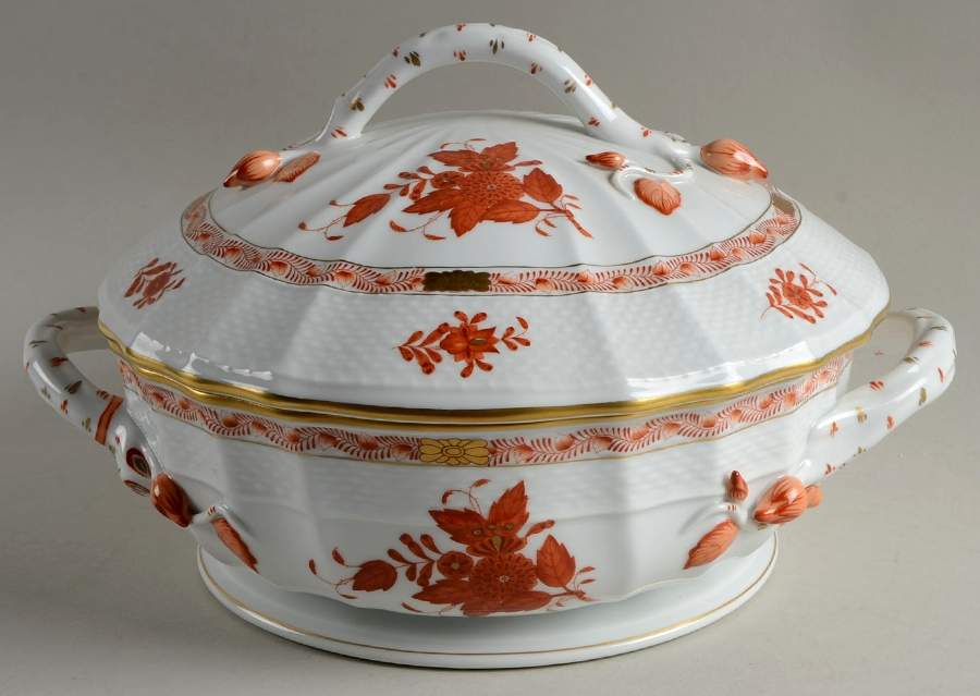 Chinese Bouquet Rust (AOG) Round Covered Vegetable by Herend-1