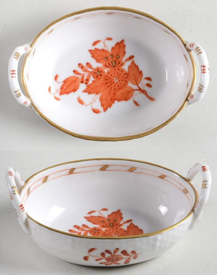 Chinese Bouquet Rust (AOG) 2" Small Oval Handled Basket by Herend-1