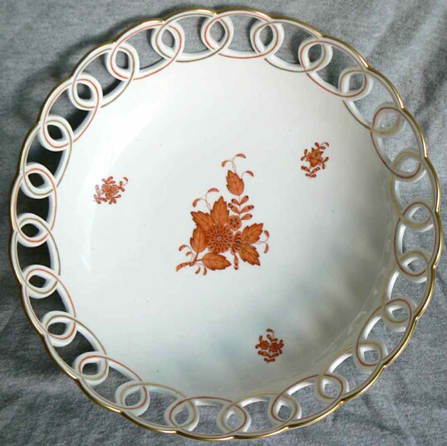 Chinese Bouquet Rust (AOG) 9" Round Open Weave Basket by Herend-1