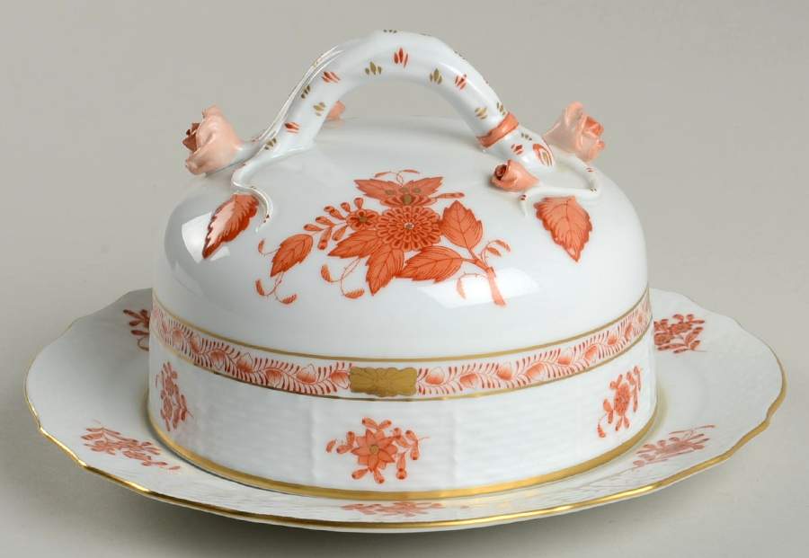 Chinese Bouquet Rust (AOG) Round Cheese Dish & Lid by Herend-1