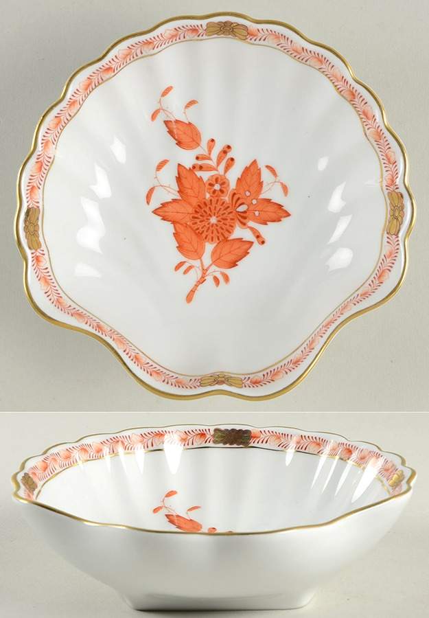Chinese Bouquet Rust (AOG) Shell Shaped Dish by Herend-1