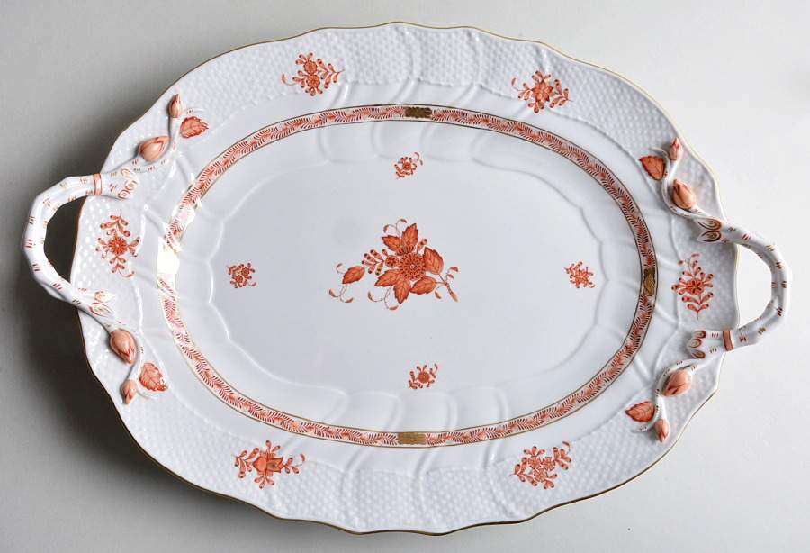 Chinese Bouquet Rust (AOG) 16" Oval Serving Platter by Herend-1