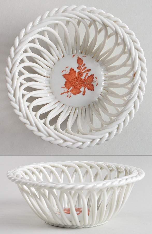 Chinese Bouquet Rust (AOG) 5" Round Open Weave Basket by Herend-1