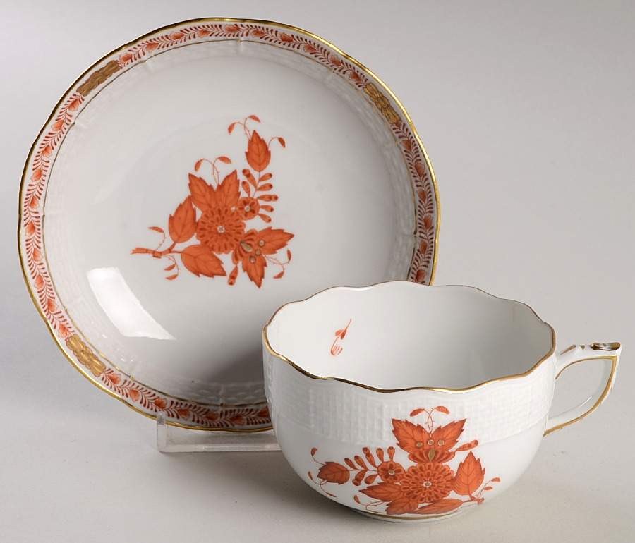 Chinese Bouquet Rust (AOG) Flat Cup & Saucer Set by Herend-1