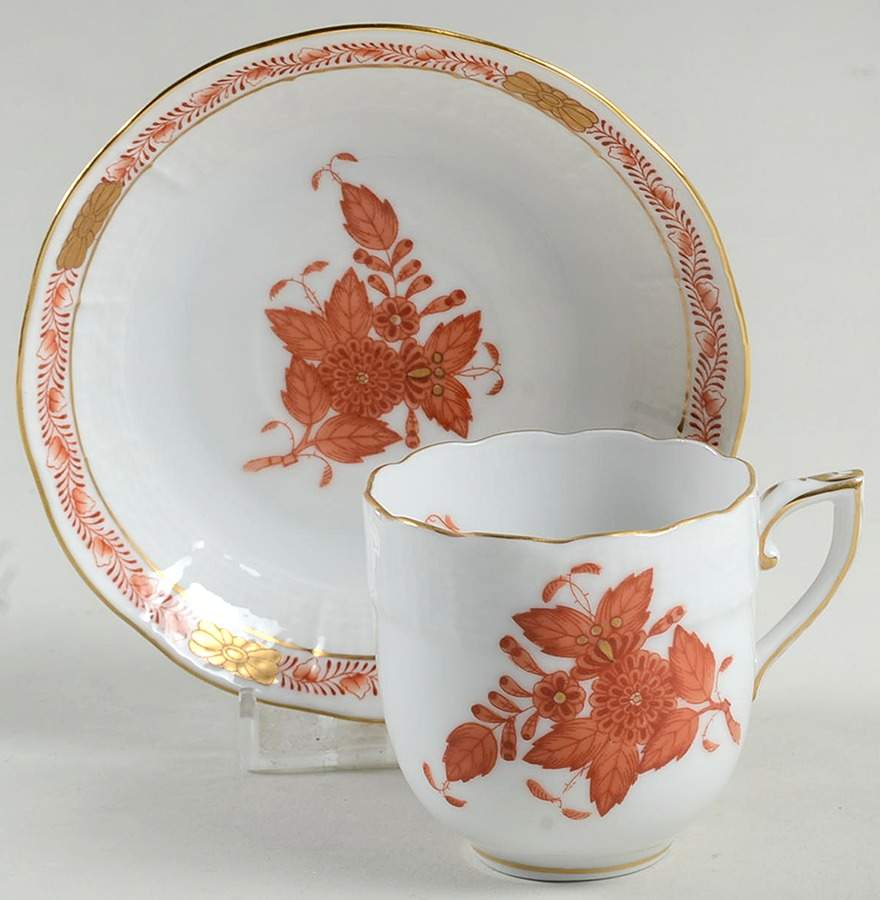 Chinese Bouquet Rust (AOG) Flat Demitasse Cup & Saucer Set by Herend-1