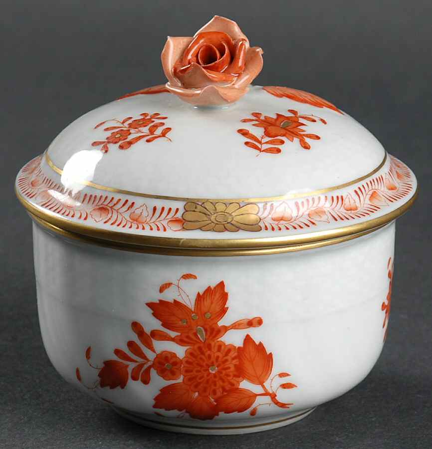 Chinese Bouquet Rust (AOG) Mini Sugar Bowl & Lid by Herend-1