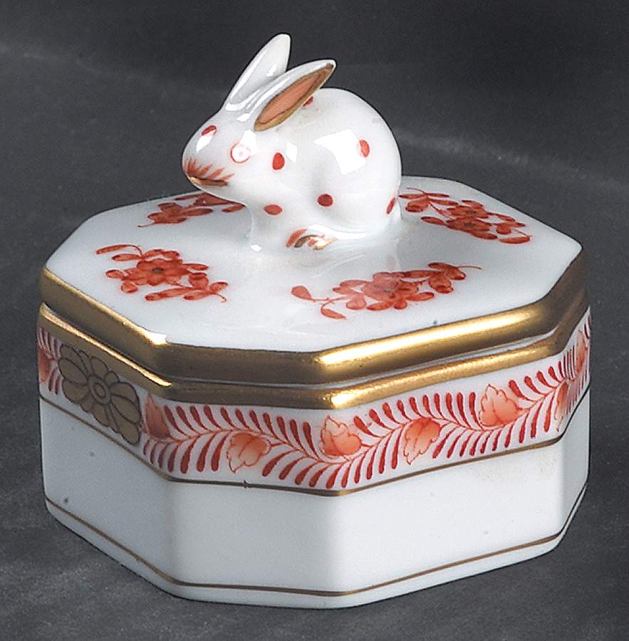 Chinese Bouquet Rust (AOG) Small Bunny Trinket Box with Lid by Herend-1