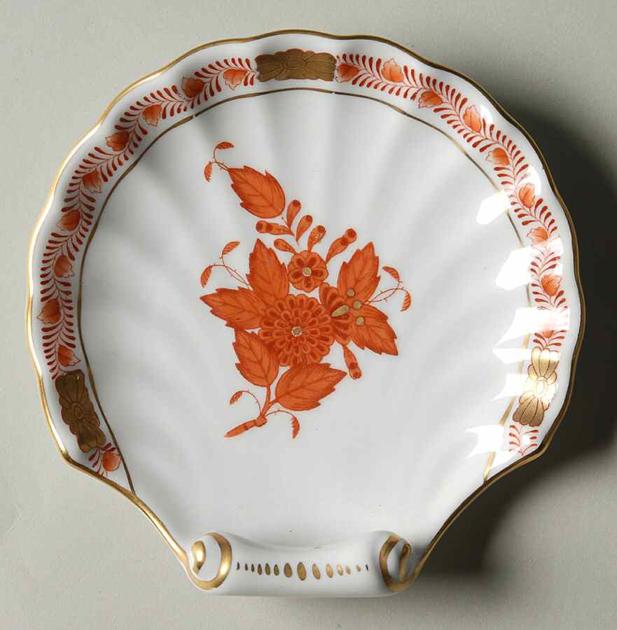 Chinese Bouquet Rust (AOG) Small Shell Shaped Dish by Herend-1