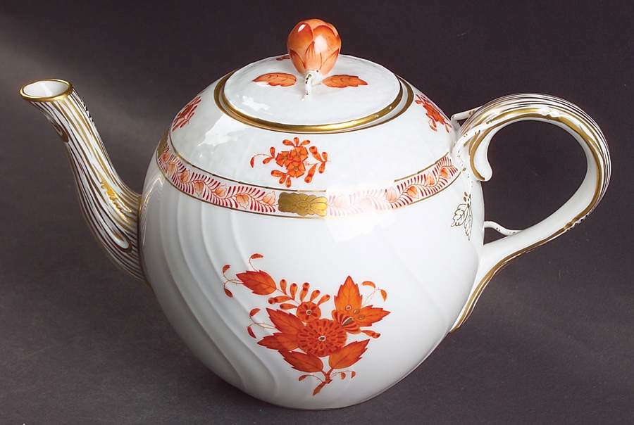 Chinese Bouquet Rust (AOG) Mini Teapot & Lid by Herend-1