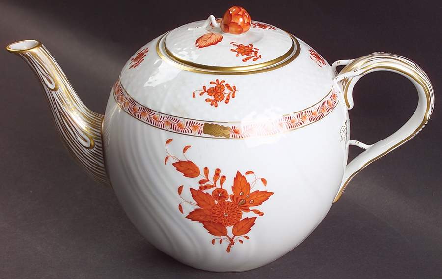 Chinese Bouquet Rust (AOG) Large Tea Pot & Lid by Herend-1