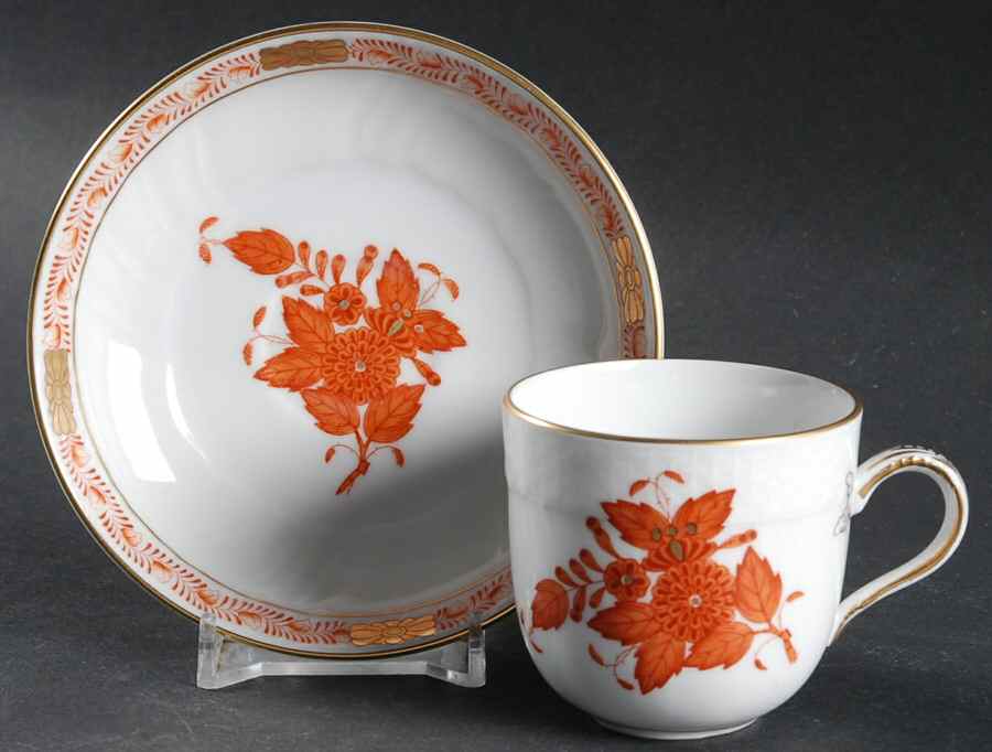 Chinese Bouquet Rust (AOG) Flat Demitasse Cup & Saucer Set by Herend-1