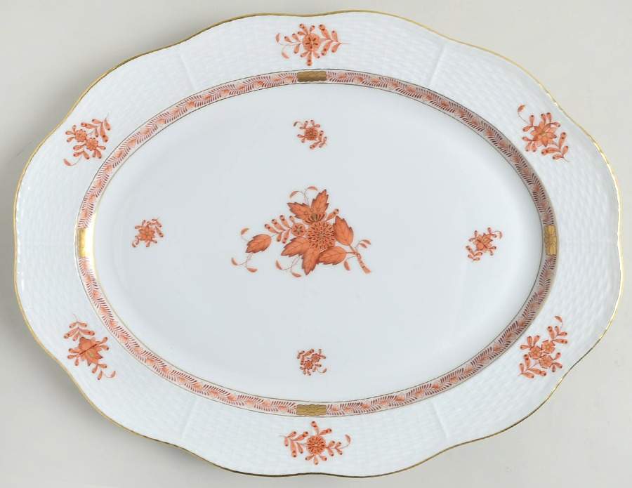 Chinese Bouquet Rust (AOG) 14" Oval Serving Platter by Herend-1