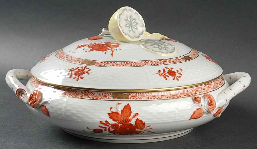 Chinese Bouquet Rust (AOG) Round Covered Vegetable by Herend-1