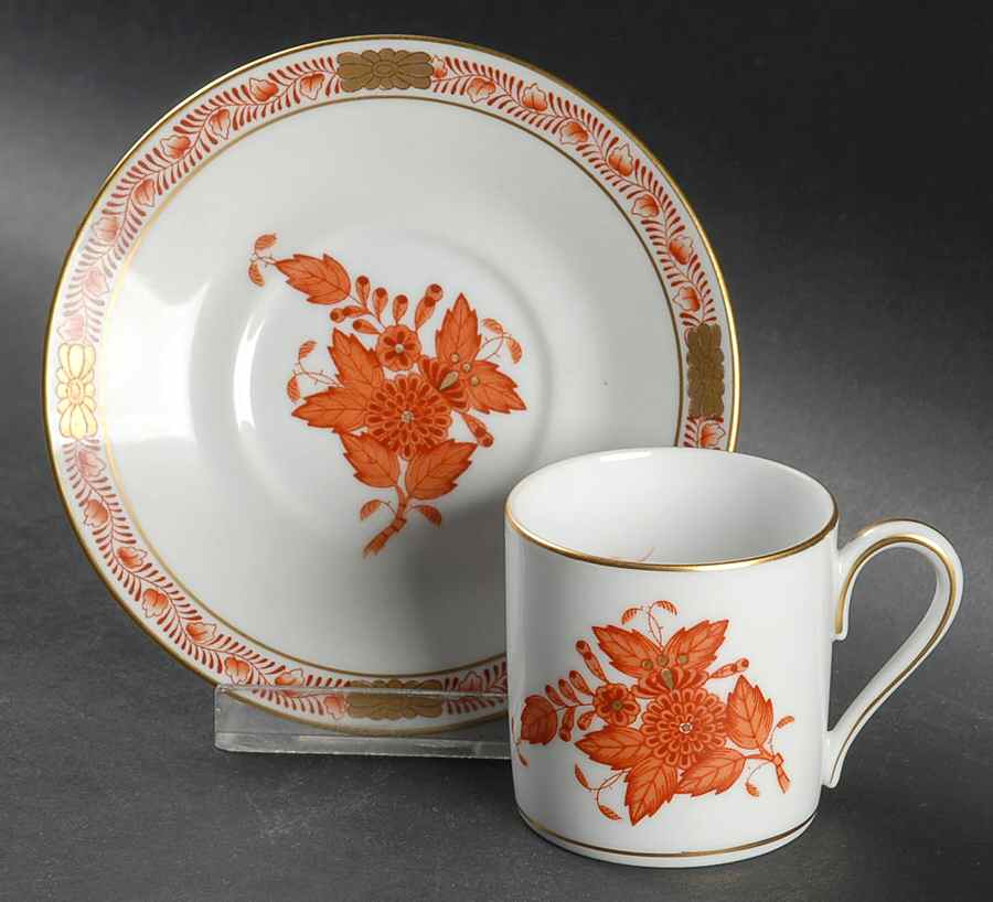 Chinese Bouquet Rust (AOG) Flat Demitasse Cup & Saucer Set by Herend-1