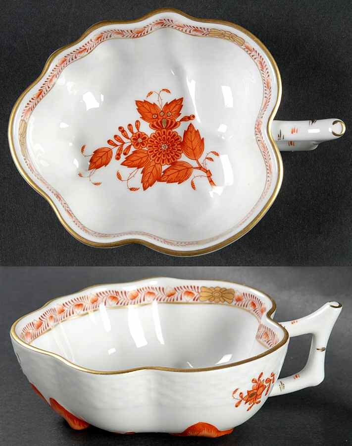 Chinese Bouquet Rust (AOG) Medium Leaf Dish by Herend-1