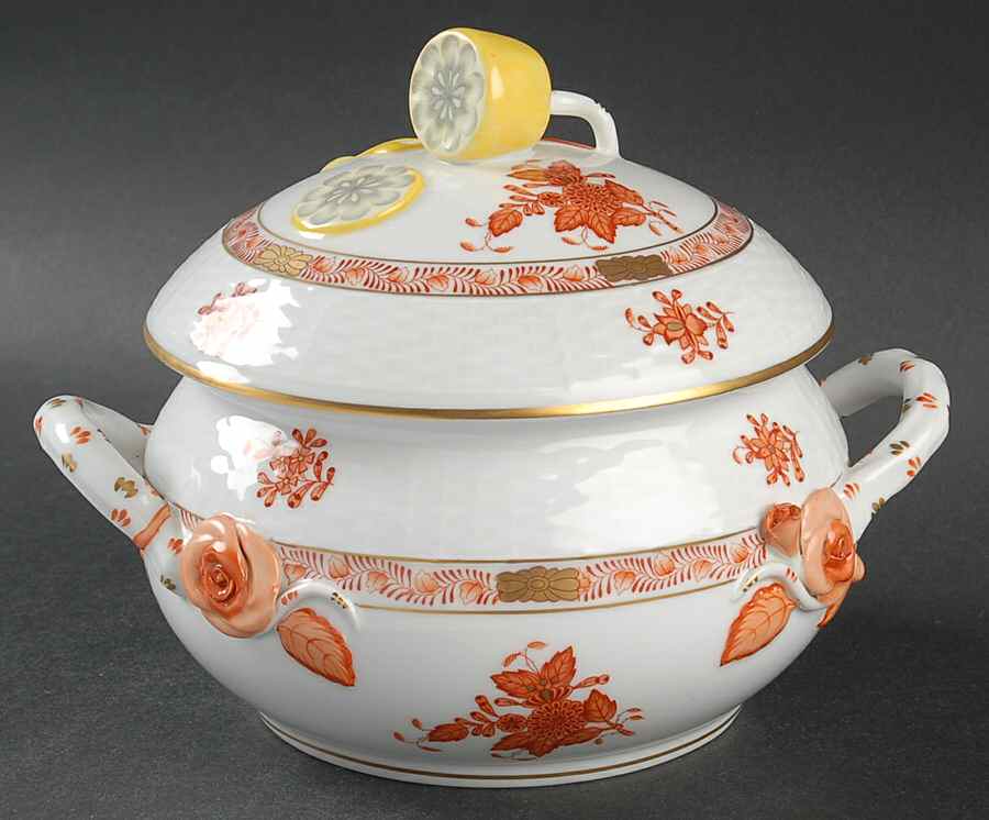 Chinese Bouquet Rust (AOG) Bean Pot & Lid by Herend-1