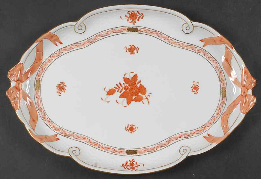 Chinese Bouquet Rust (AOG) 15" Oval Tray by Herend-1