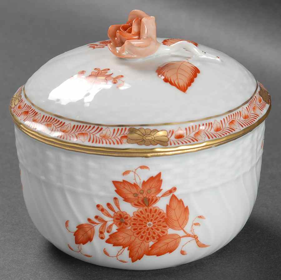 Chinese Bouquet Rust (AOG) Sugar Bowl & Lid by Herend-1