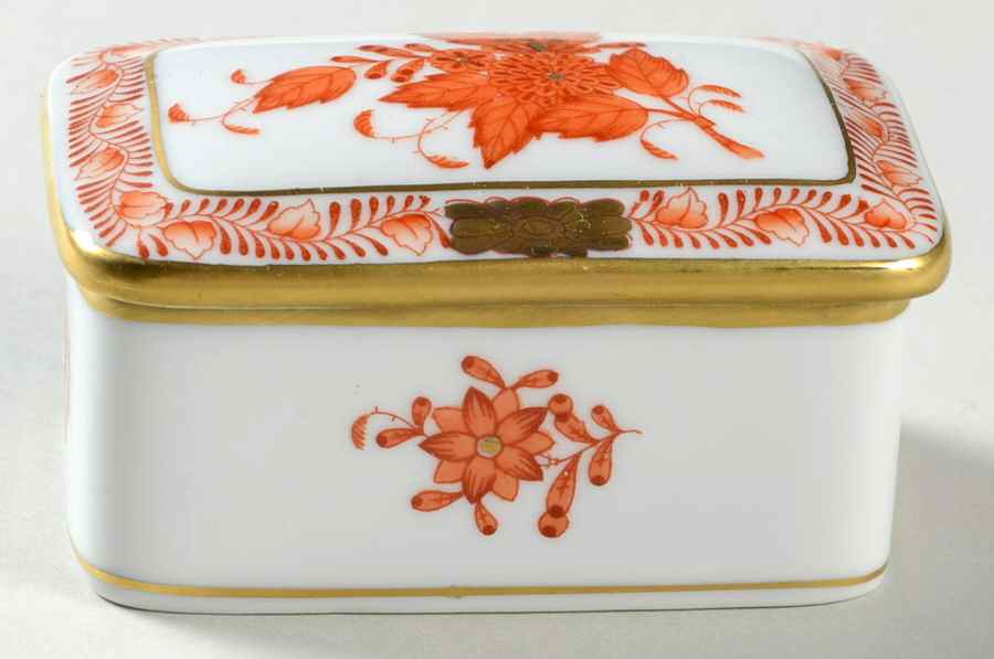 Chinese Bouquet Rust (AOG) Trinket Box & Lid by Herend-1